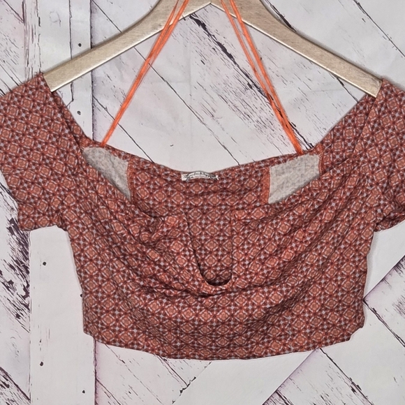 Free People Intimately Lucky Now Brami Off Shoulder Crop Top Vermilion Sz M - Picture 3 of 5